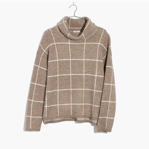 Madewell Women's Old Money Windowpane‎ Turtleneck Sweater Heather Driftwood